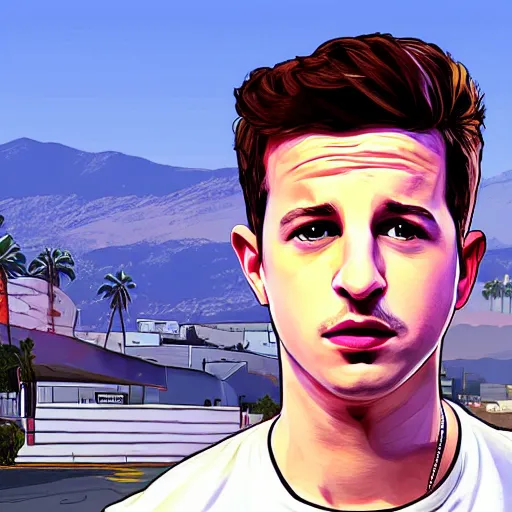 Image similar to Charlie Puth in the style of GTA v loading screen art, detailed