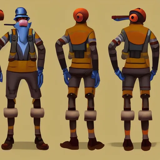 Prompt: character art of the engineer from team fortress 2, video game character art, concept art,