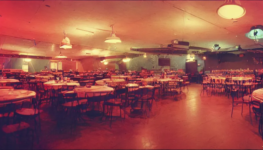 Image similar to 70s movie still of limonal space ballroom , cinestill 800t Technicolor, heavy grain, high quality, criterion collection