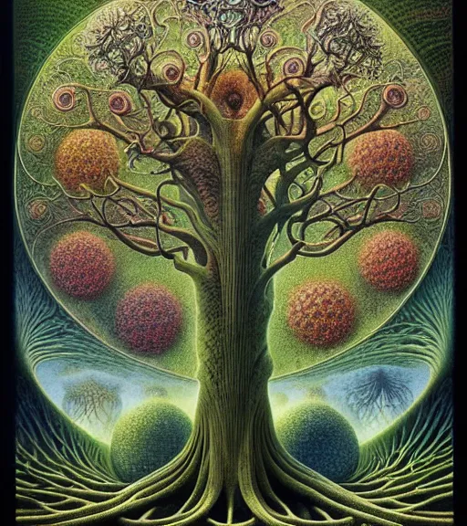 Image similar to tree of life by roger dean and andrew ferez, art forms of nature by ernst haeckel, divine chaos engine, symbolist, visionary, art nouveau, botanical fractal structures, organic, detailed, realistic, surreality