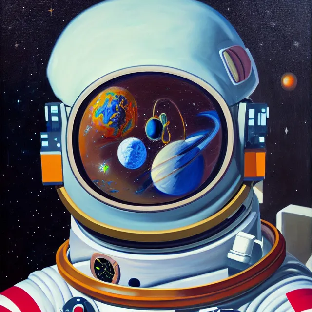 Image similar to an oil on canvas portrait painting of an astronaut, polycount, surrealism, surrealist, cosmic horror, high detail