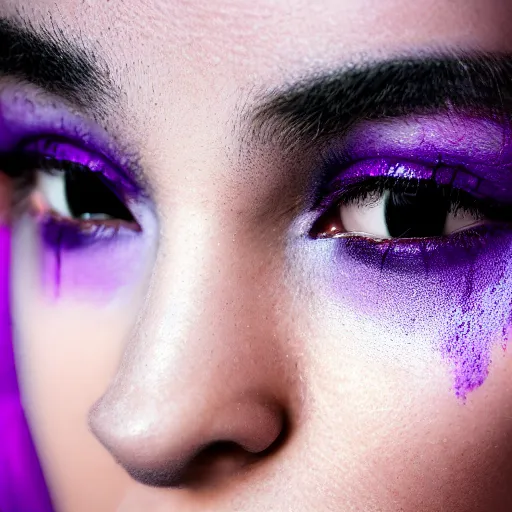 Prompt: girl with purple skin, black hair and black eyes