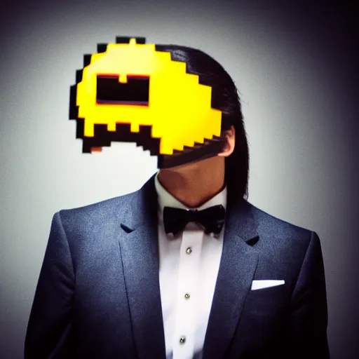 Image similar to photographic portrait of Pac-Man wearing a suit, studio lighting, photorealistic