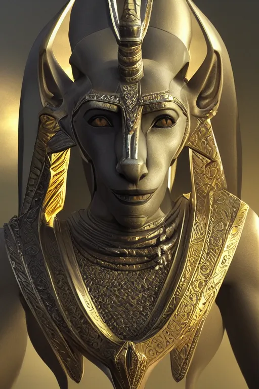 Image similar to highly detailed matte portrait of anubis in the duat, cgi, glistening, specular highlights, intricate detail, digital painting, zbrush