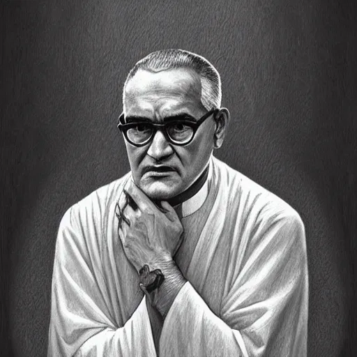 Image similar to amazing lifelike award winning pencil illustration of father oscar Romero trending on art station artgerm Greg rutkowski alphonse mucha cinematic