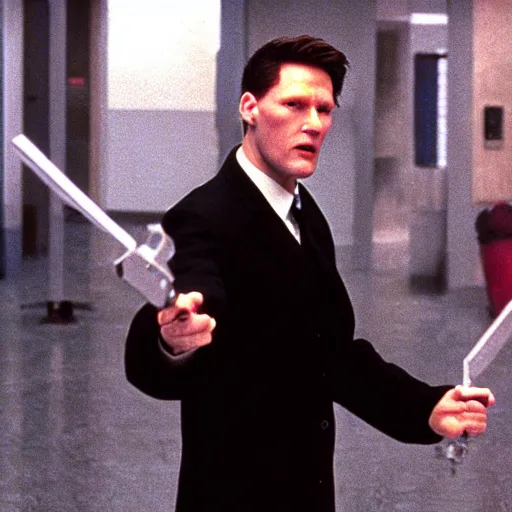 Image similar to film still of keir starmer in the matrix ( 1 9 9 9 )