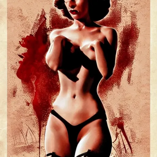 Image similar to cindy crowford cinematic pose on a pin - up thriller poster