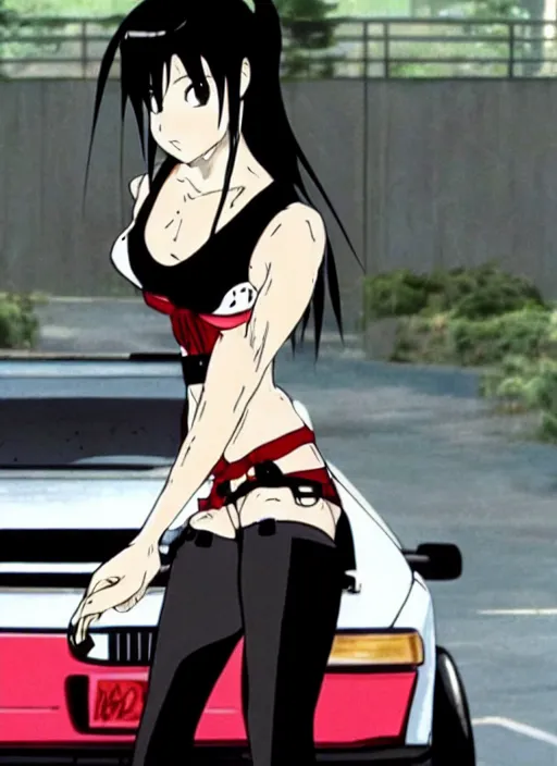 Image similar to anime still of tifa lockhart in the tv show initial d