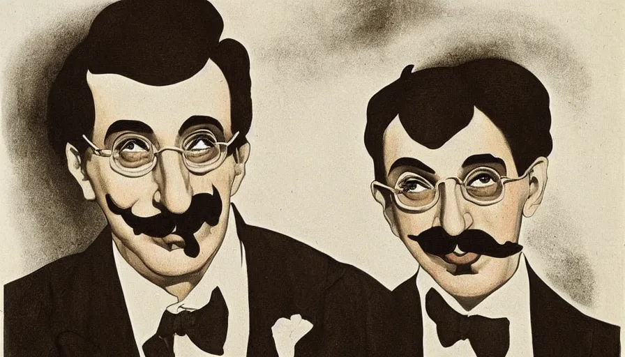 Image similar to art nouveau portrait of groucho marx