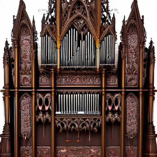Prompt: ornate gothic organ (console), by Megan Duncanson and Raphael Lacoste, detailed 3d color concept art sketch