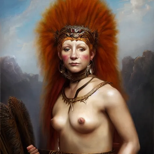 Image similar to the portrait of bonnie langford as an amazon warrior queen by roberto ferri, fantasy, witcher, very detailed oil painting, masterpiece, 8 k, full face