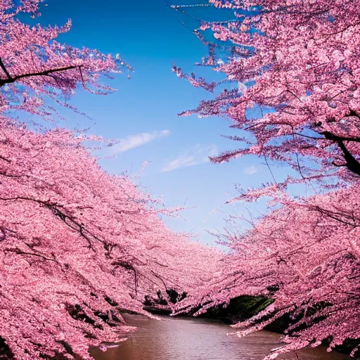 Image similar to photo of cherry blossom tree along a river, cinematic, beautiful, high detail, instagram,