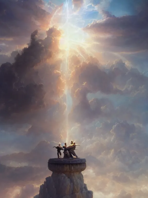 Image similar to a ultradetailed beautiful matte painting of the keeper of the prism of emotion, magical reflection opening in the sky, oil painting, high resolution 4 k, by tom bagshaw, greg rutkowski, charlie bowater and artgeem