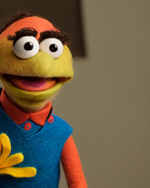 Image similar to oscar nunez as a muppet. highly detailed felt. hyper real photo. 4 k.