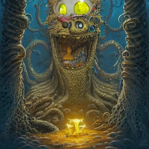 Image similar to portrait of Spongebob as a large Lovecraftian monster, fantasy, intricate, elegant, highly detailed, digital painting, artstation, concept art, smooth, sharp focus, illustration, art by artgerm and greg rutkowski