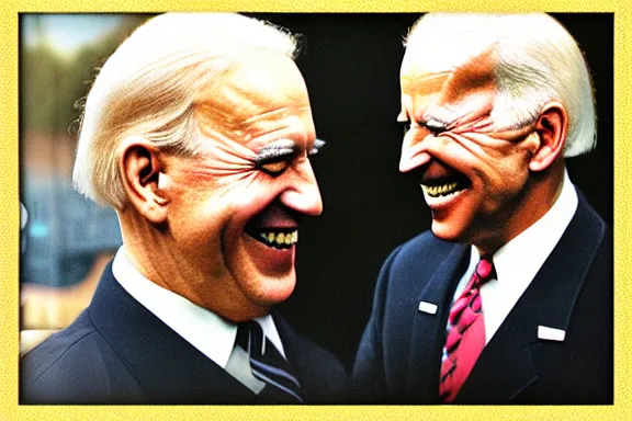 Image similar to “ very very intricate photorealistic photo of hitler and joe biden laughing together, detailed natural lighting, award - winning crisp details ”