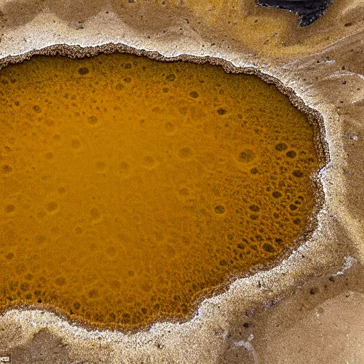 Image similar to a yellow and brown bacterial mat at a yellowstone hotspring, macro photography, extremely detailed, small features, bumps, craters, follicles, high contrast, bright yellow, dull brown