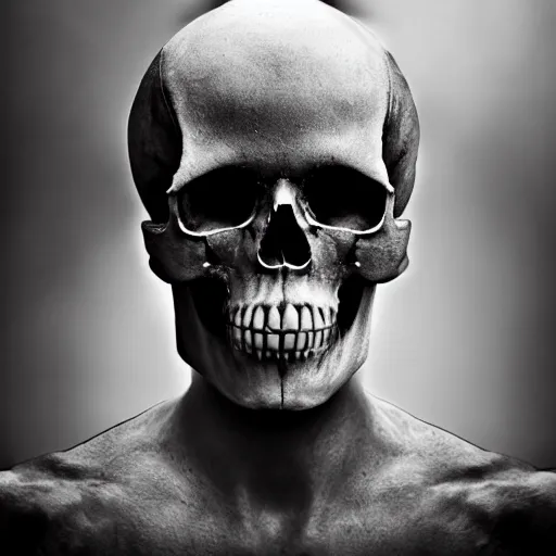 Image similar to a floating skull human, no body, heavenly dramatic lighting, perfection, ultra realistic, epic composition, ultra detailed, black and white, hyper symmetrical