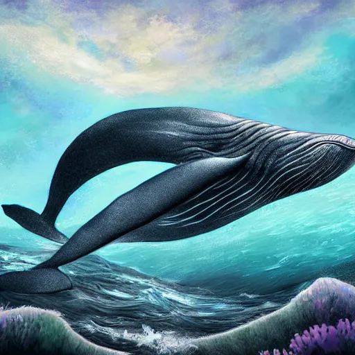 Image similar to mermain bring eaten be a whale, digital art