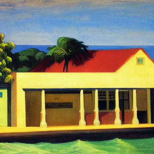 Image similar to painting of Lahaina Maui, by Edward Hopper