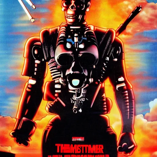 Prompt: the terminator 1 9 8 4 sucks a lollipop ghibli character in the style of a movie poster