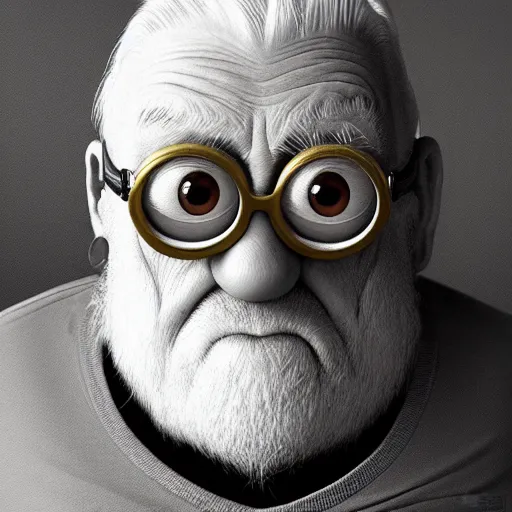 Prompt: an epic painting minion old granpa with white head, pencil drawing, perfect composition, golden ratio, beautiful detailed, photorealistic, digital painting, concept art, smooth, sharp focus, illustration, artstation trending, octane render, unreal engine