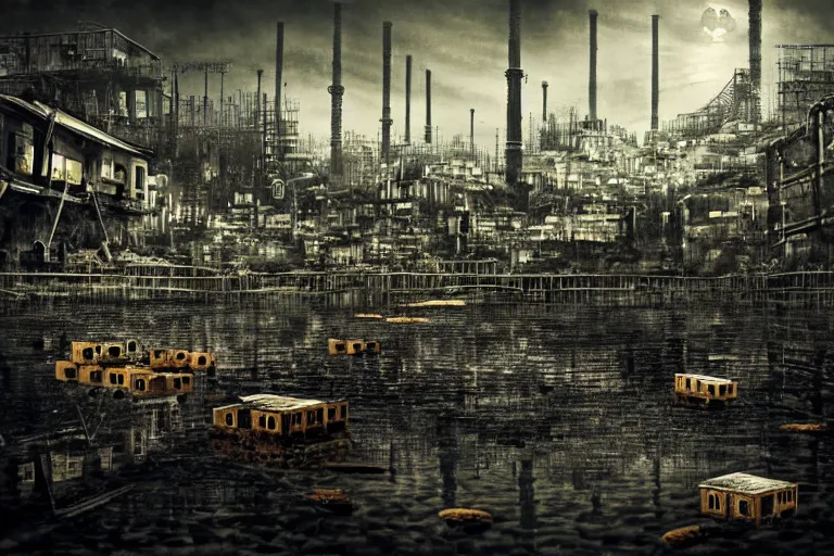 Image similar to simplicity, gothic river favela honeybee hive, urban environment, industrial factory, apocalyptic, somber, award winning art, epic dreamlike fantasy landscape, ultra realistic,