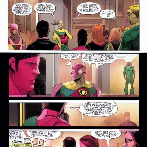 Prompt: Vision by Marvel Comics working as a 7/11 cashier, wide wide shot, very detailed, beautiful lighting