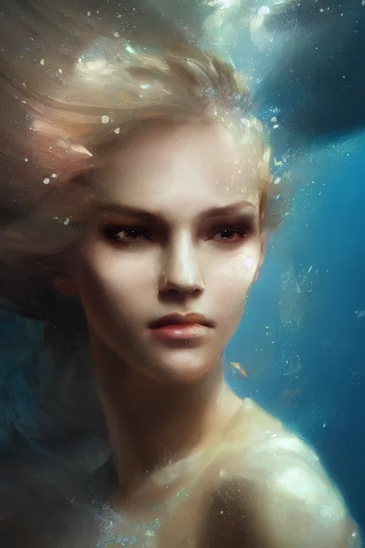 Image similar to Atlantis princess, gorgeous, close-up portrait, intricate, elegant, volumetric lighting, scenery, digital painting, highly detailed, artstation, sharp focus, illustration, concept art, ruan jia, steve mccurry