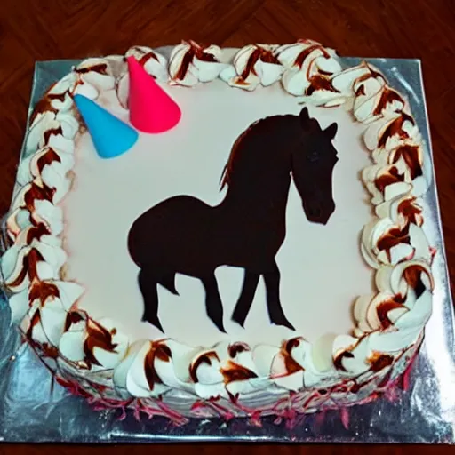 Prompt: a horse made out of birthday cake