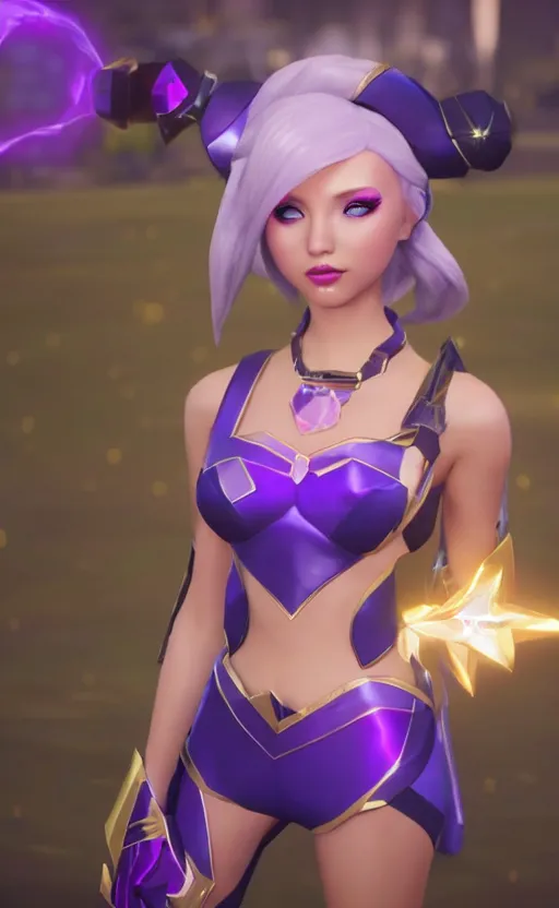 Image similar to still of pretty Lux (League of Legends) in KDA More music video. 3d render, octane render, game art, realistic, highly detailed, trending on artstation, 4k, trending on artstation, pixar, cgsociety, unreal engine 5, redshift render, trending on artstation, blender, behance, cg