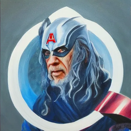 Image similar to gandalf as captain america, painting
