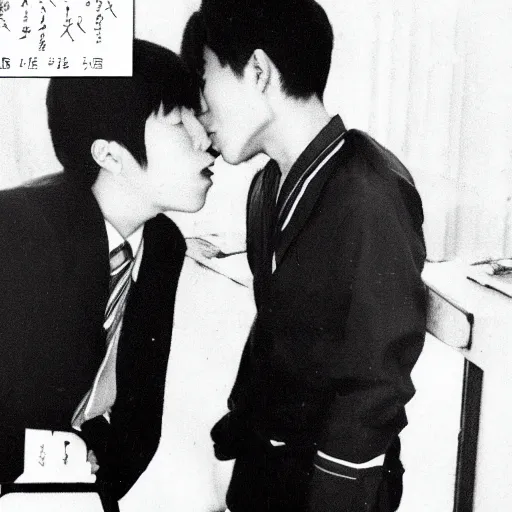 Image similar to japanese college boy kissing a korean college boy