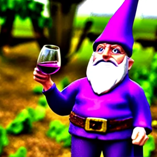 Image similar to purple gnome controlling spirits to fight off tree people in a winery. fantasy