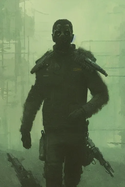 Prompt: Officer K from Blade Runner 2049. Beeple, grimshaw, thomas cole, ismail inceoglu, winslow homer, greg rutkowski, gerald brom, marc simonetti, simon stalenhag, anton fadeev, donglu yu