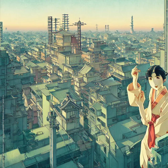 Image similar to japanese big city, summer, in the style of studio ghibli, j. c. leyendecker, greg rutkowski, artem