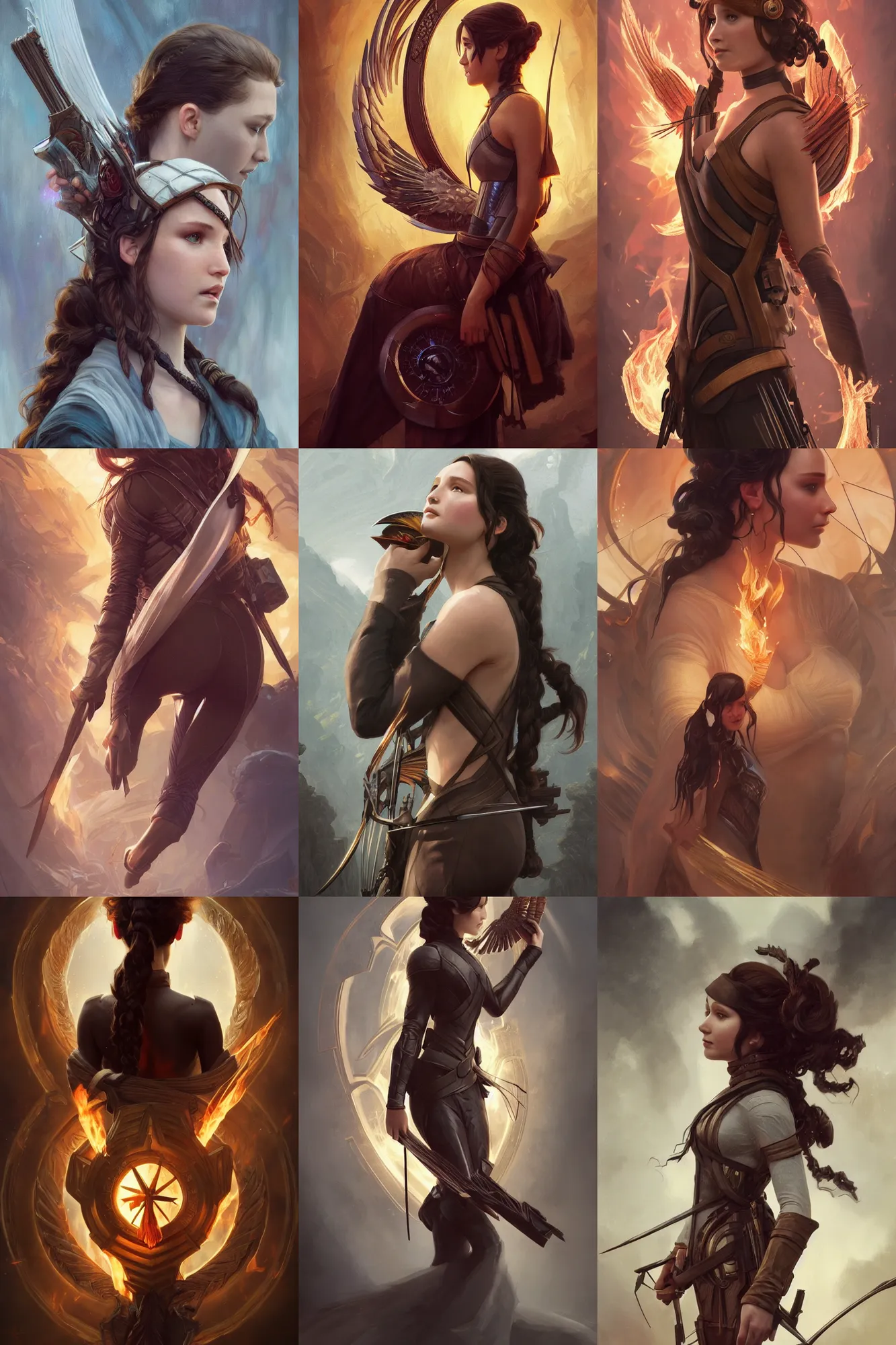 Prompt: cinematic stills from the hunger games, deep focus, d & d, fantasy, intricate, elegant, highly detailed, digital painting, artstation, concept art, matte, sharp focus, illustration, hearthstone, art by artgerm and greg rutkowski and alphonse mucha