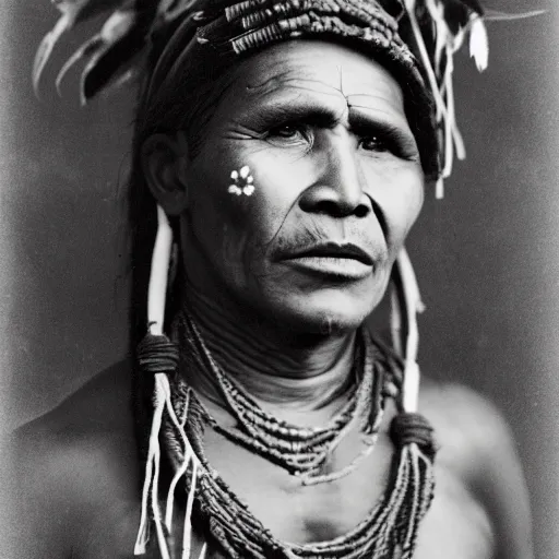 Image similar to black and white studio portrait photo of a indigenous from easter island