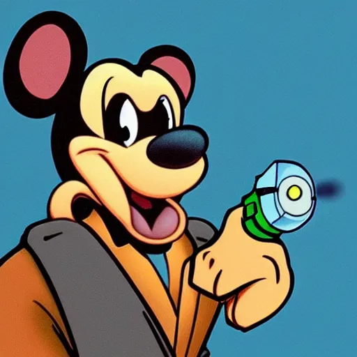 Image similar to “portrait of a cartoon animal, Disney style, pointing a laser gun at the camera”