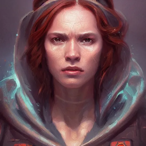 Image similar to portrait of a woman by greg rutkowski, jedi knight jade skywalker, wavy copper hair, jedi robes, star wars expanded universe, she is about 2 0 years old, wearing jedi robes, highly detailed portrait, digital painting, artstation, concept art, smooth, sharp foccus ilustration, artstation hq