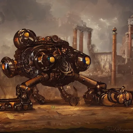 Prompt: steampunk robots in ancient rome, concept art, artstation