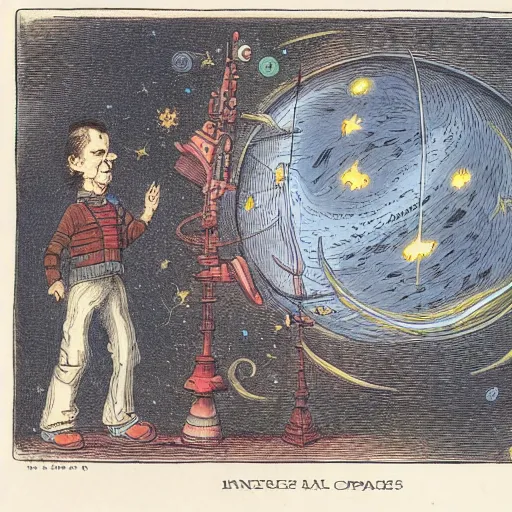 Prompt: Liminal space in outer space by John Tenniel, colorized