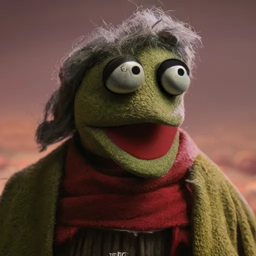 Prompt: Theodin king of Rohan depicted as a muppet, cinematic lighting, photography