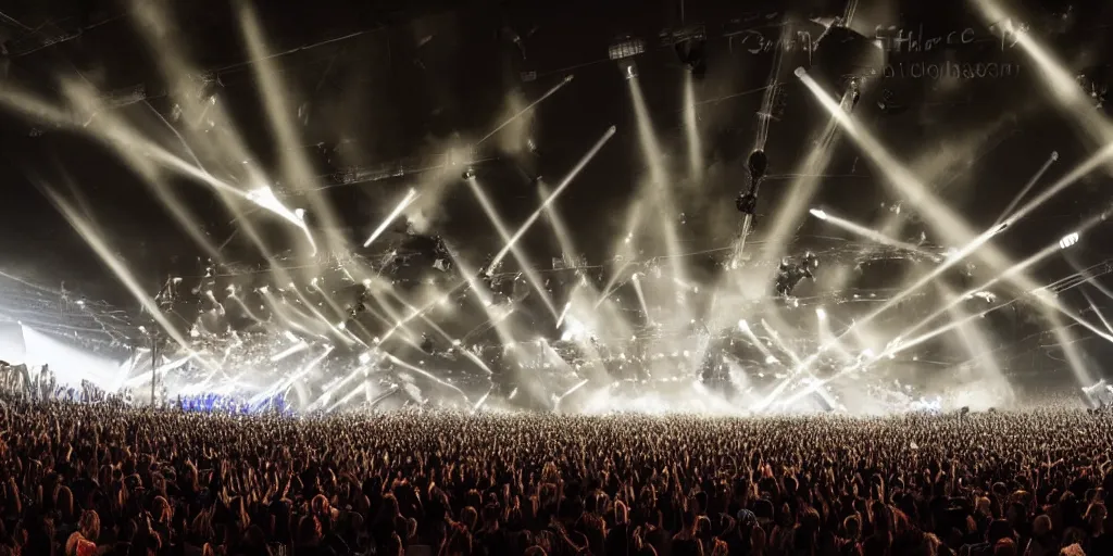 Image similar to huge rock concert with millions of people, digital art, epic lighting