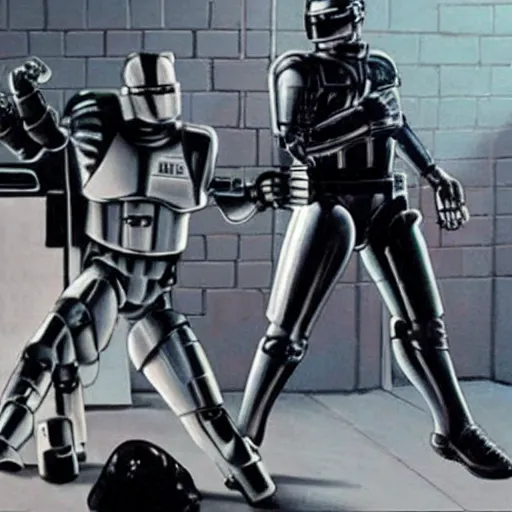 Image similar to robocop arresting all humans, detailed