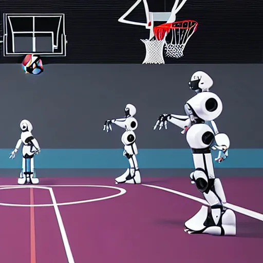 Image similar to Robots playing basketball in a gym:: photorealistic:: 4K