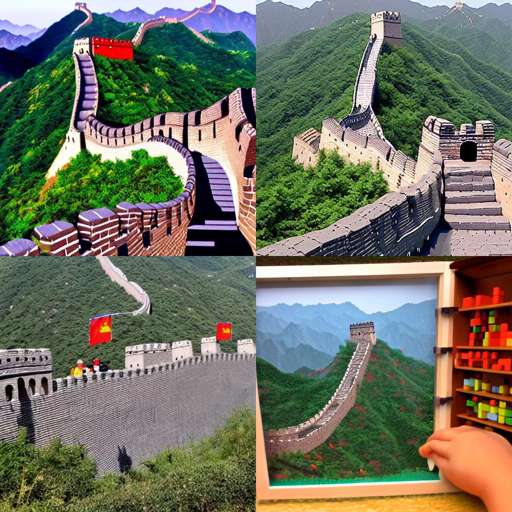 Prompt: the great wall of china made out of lego