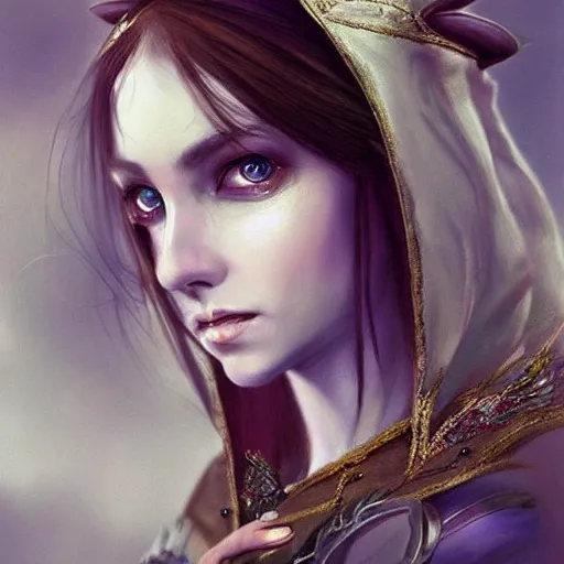 Prompt: beautiful hyper realistic portrait of a female elf wizard, focus on face, fantasy, medieval, elegant, soft, feminine,intricate details, cinematic, trending on artstation, in the style of D&D