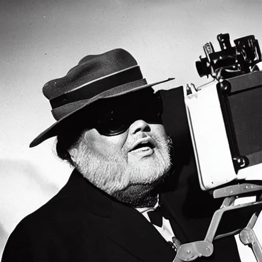 Prompt: orson welles directing a new movie with a red camera