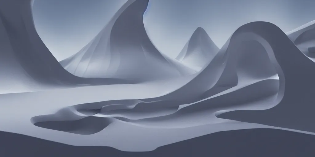 Image similar to abstract 3d landscape painting by zaha hadid, redshift, octane